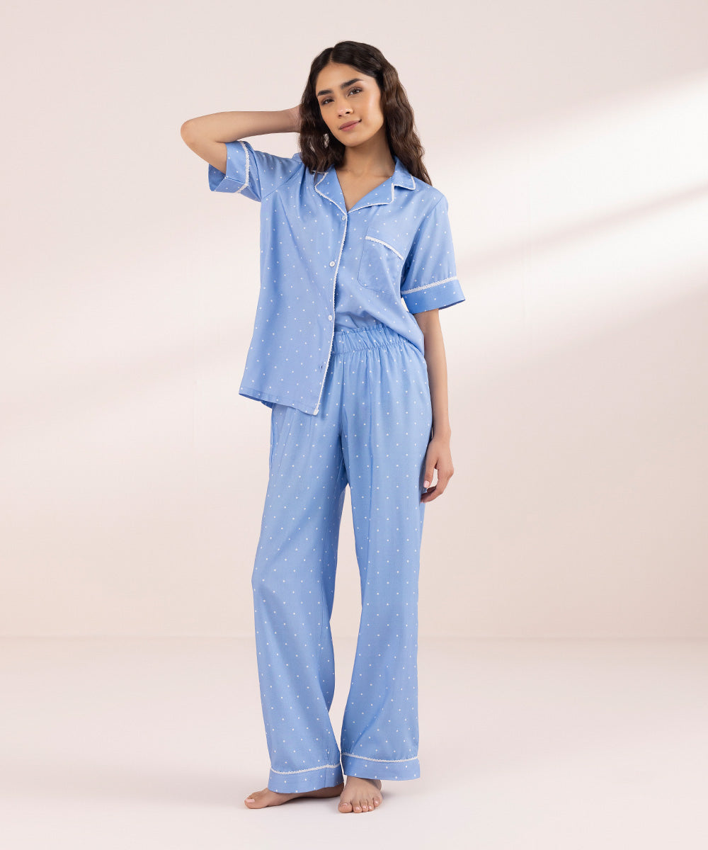 Women's Sleepwear Printed Viscose Trousers with lace