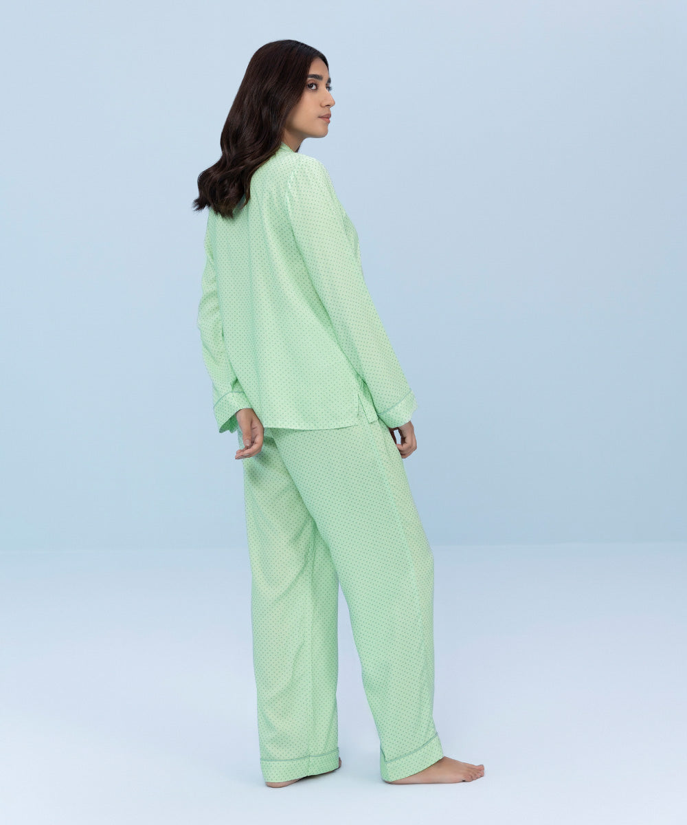 Women's Sleepwear Light Green Polka Dot Viscose Printed PJ Set