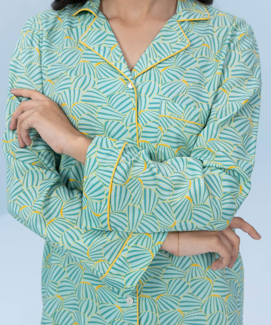 Women's Sleepwear Yellow and Green Printed Viscose PJ Set