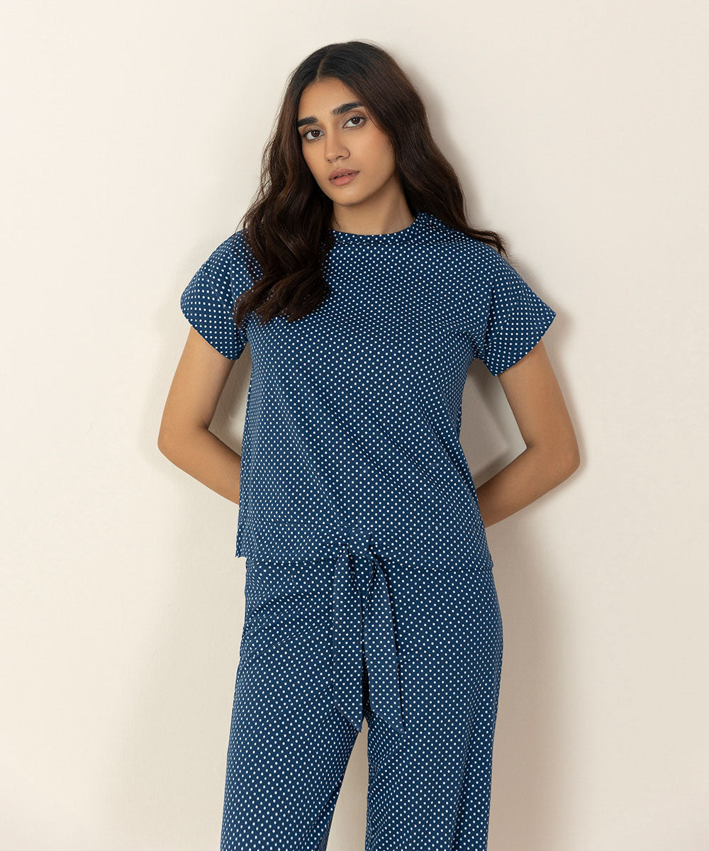 Women's Sleepwear Blue Printed PJ Set