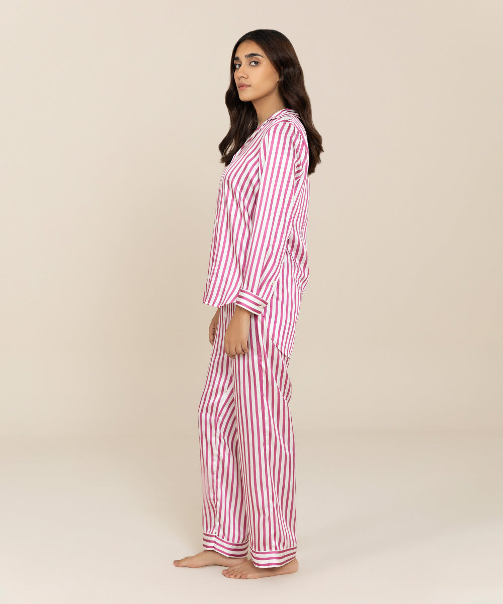 Women's Sleepwear Pink and White Printed Satin Set