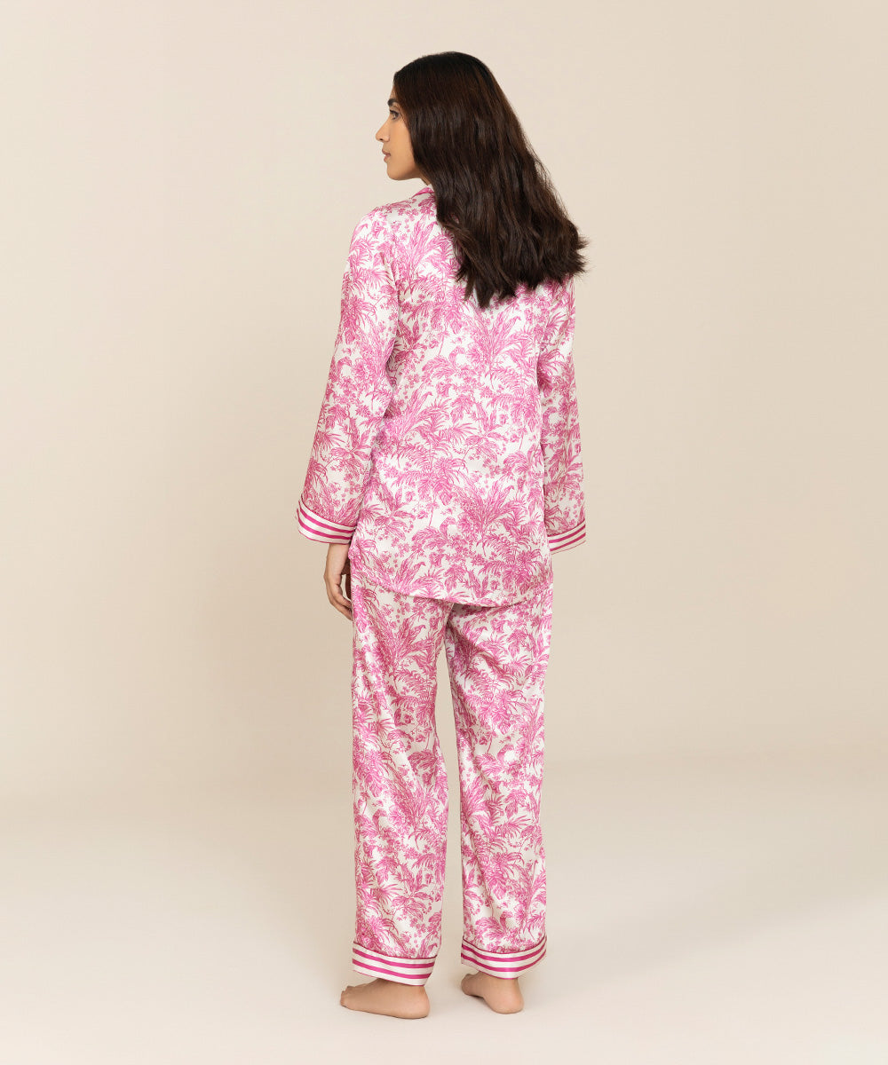 Women's Sleepwear Pink and White Printed PJ Set