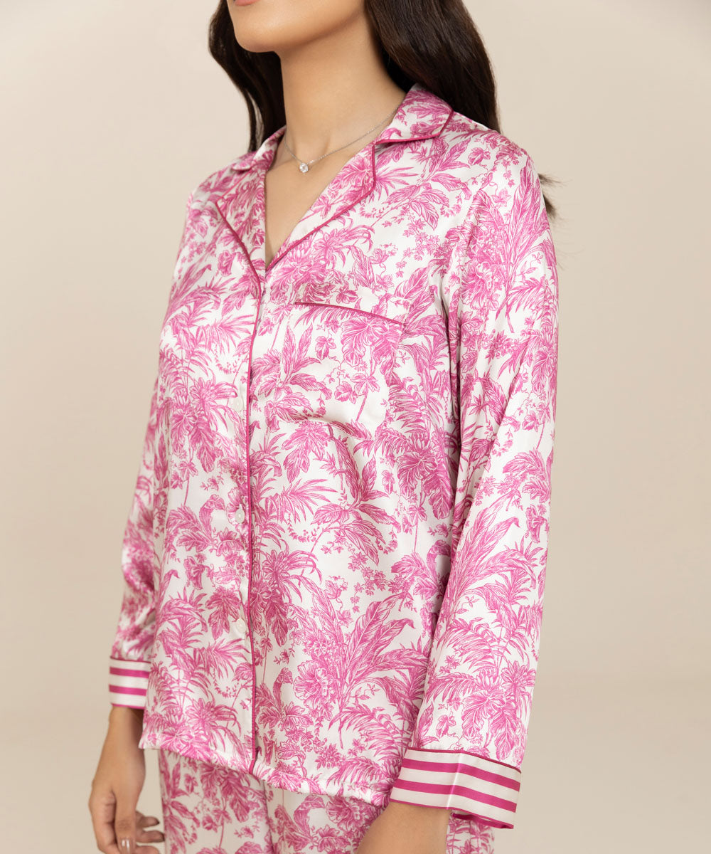 Women's Sleepwear Pink and White Printed PJ Set