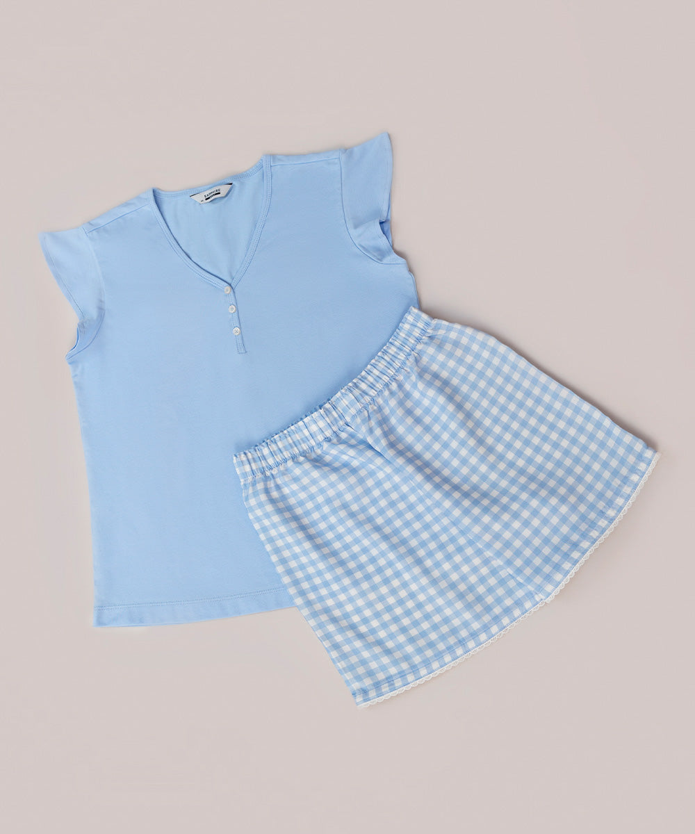 Women's Sky Blue Printed Shorts set