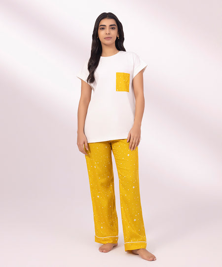 Women's Mustard Yellow Printed PJ set