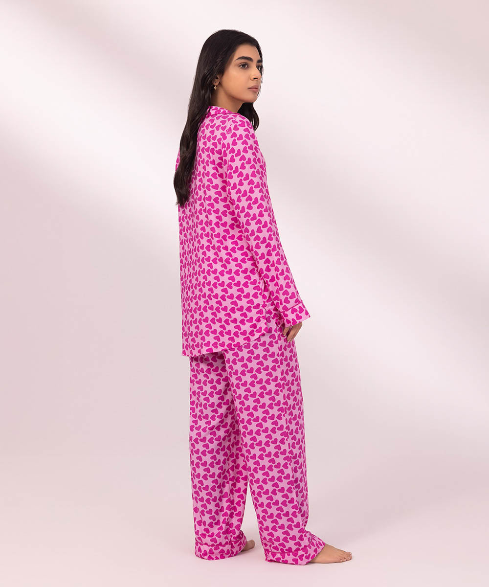 Women's Pink Floral Printed Viscose PJ Set