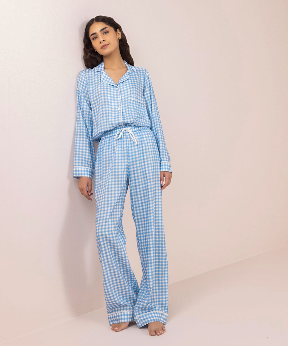 Women's Sleepwear Checkered Viscose PJ Set with lace