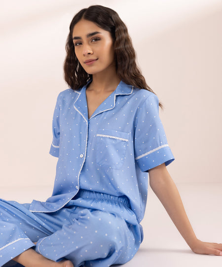 Women's Sleepwear Printed Viscose Shirt with Lace