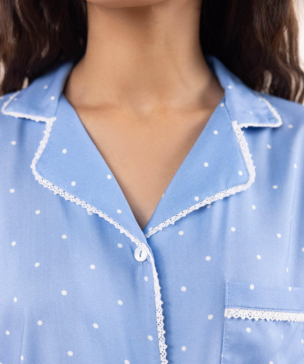 Women's Sleepwear Printed Viscose Shirt with Lace