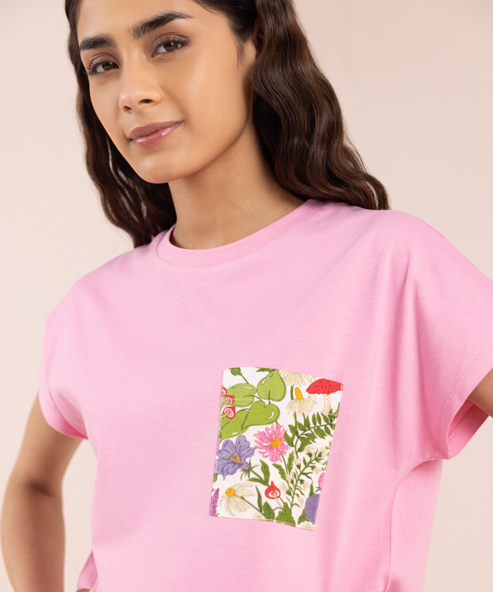 Women's Sleepwear T-shirt with Printed Pocket