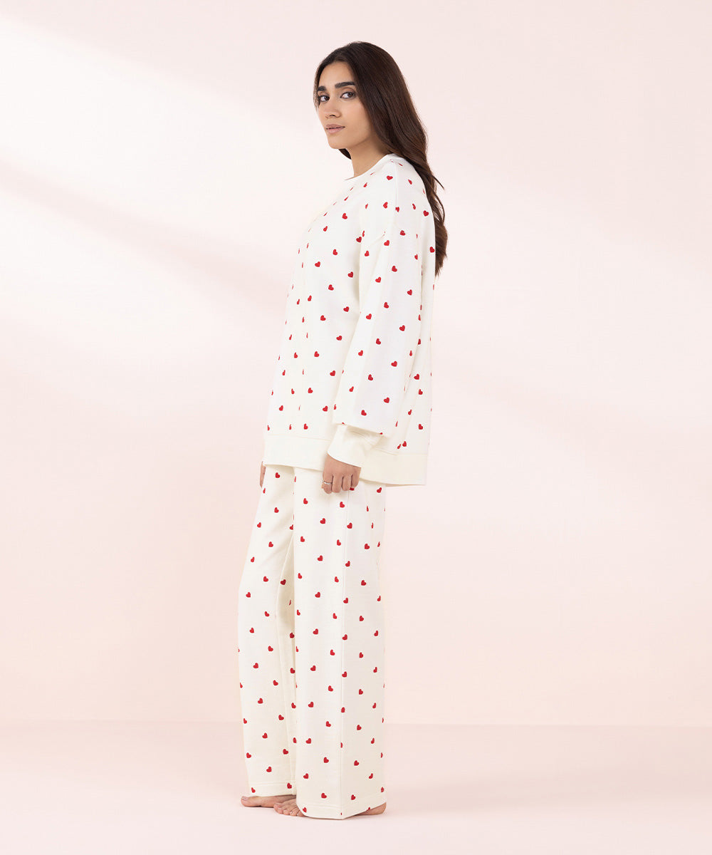 Women's Sleepwear White Oversized Sweatshirt With Pyjama