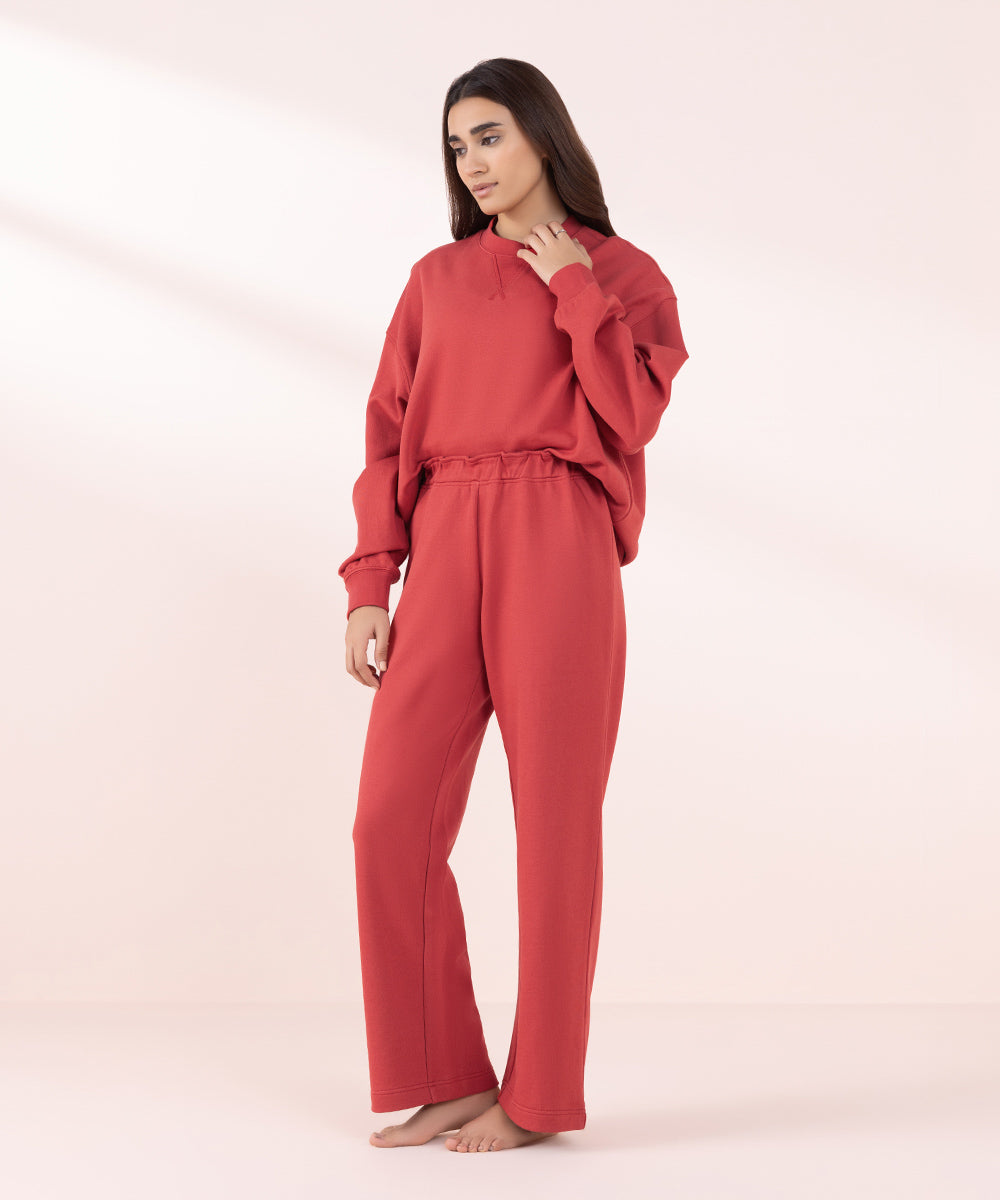 Women's Sleepwear Red Oversized Sweatshirt With Pyjama