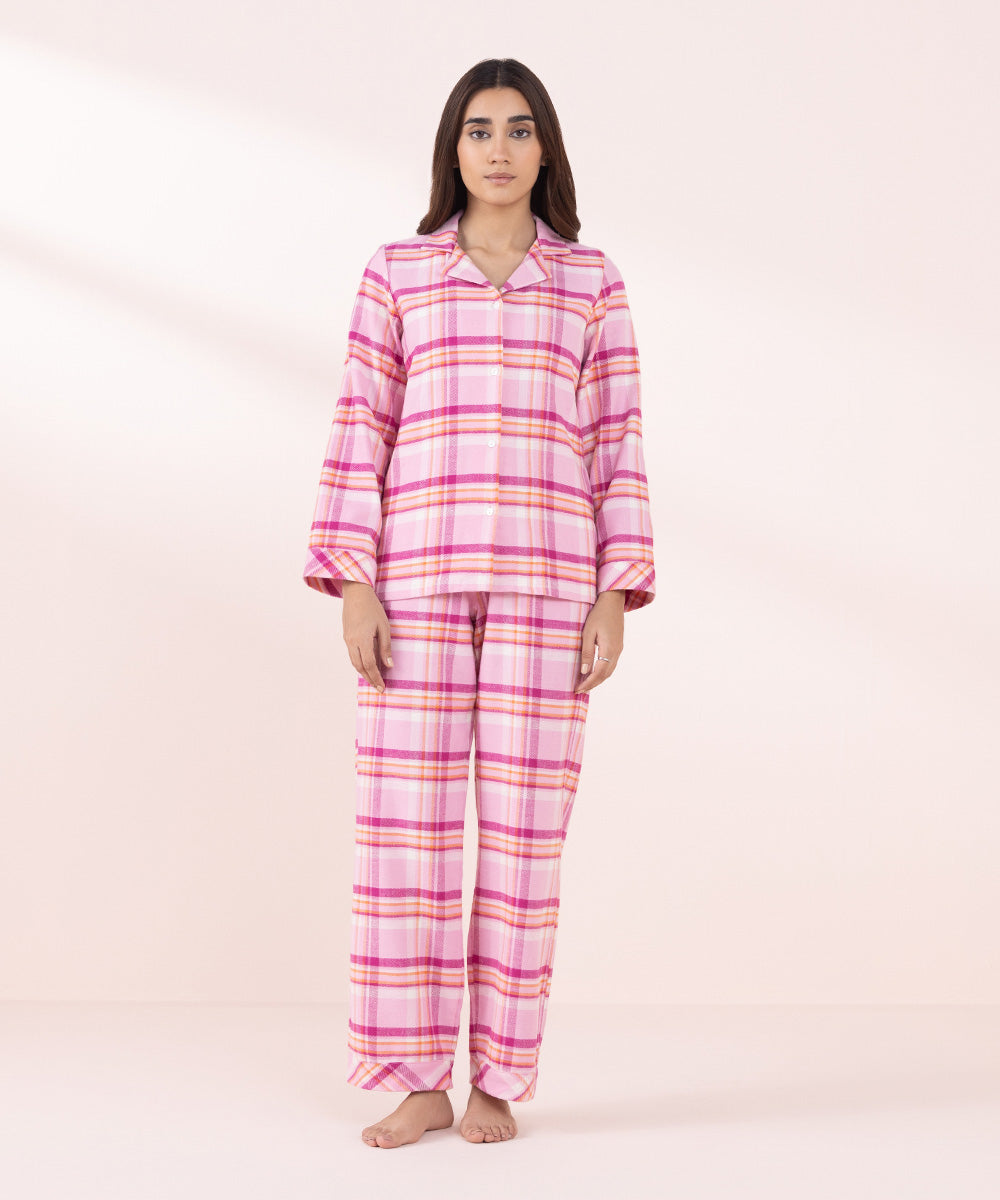 Women's Sleepwear Pink Plaid Flanel Pj Set