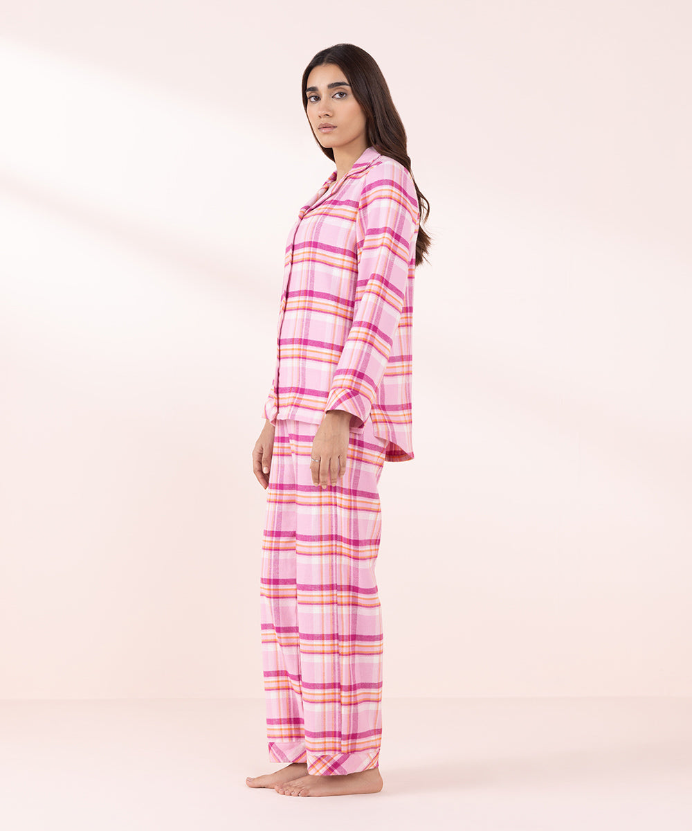 Women's Sleepwear Pink Plaid Flanel Pj Set