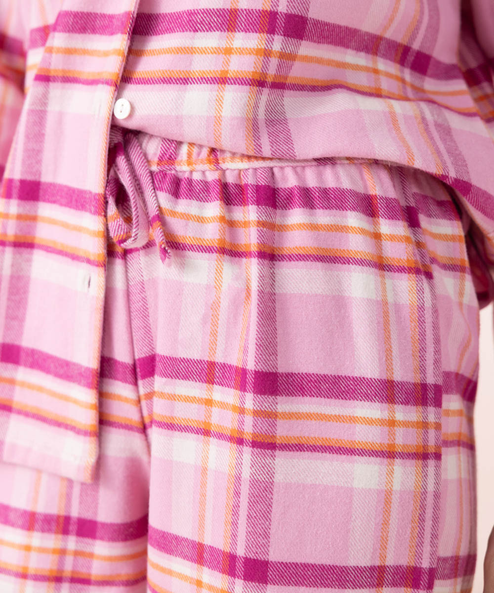 Women's Sleepwear Pink Plaid Flanel Pj Set