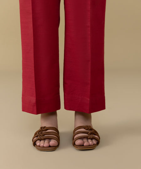 Women's Pret Khaddar Red Straight Trousers