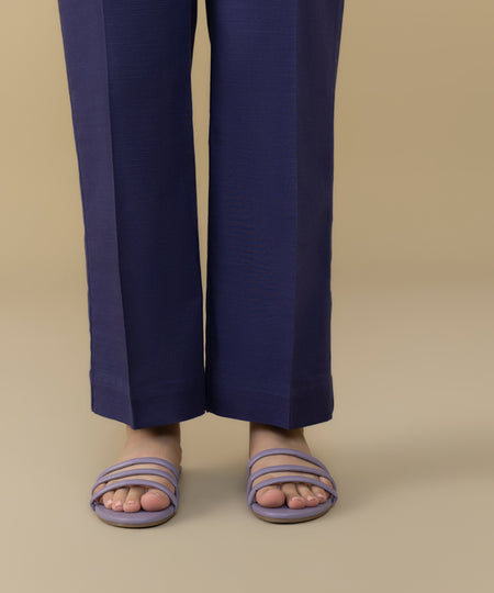Women's Pret Khaddar Blue Straight Trousers