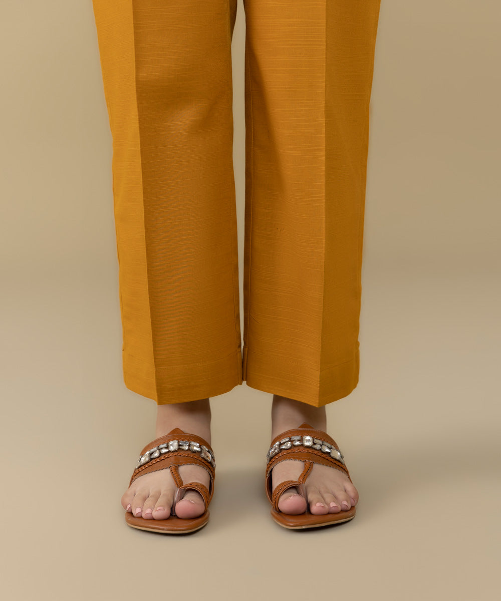 Women's Pret Khaddar Yellow Straight Trousers