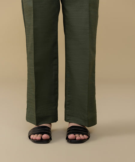 Women's Pret Khaddar Green Straight Trousers