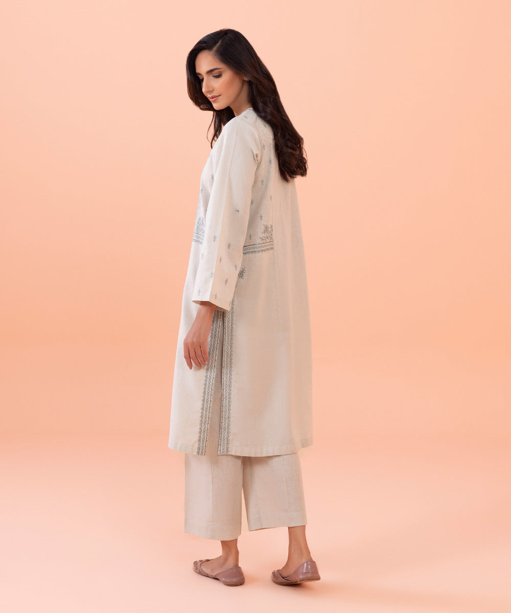 Women's Intermix Pret Linen Embroidered Cotton Linen Off White 2 Piece Suit