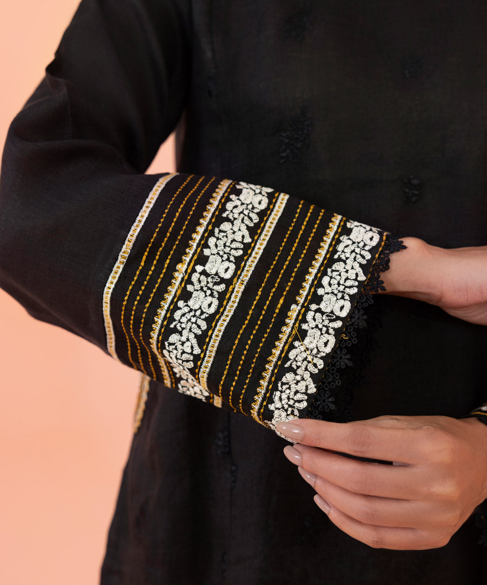Women's Intermix Pret Linen Embroidered Cotton Linen Black 2 Piece Suit