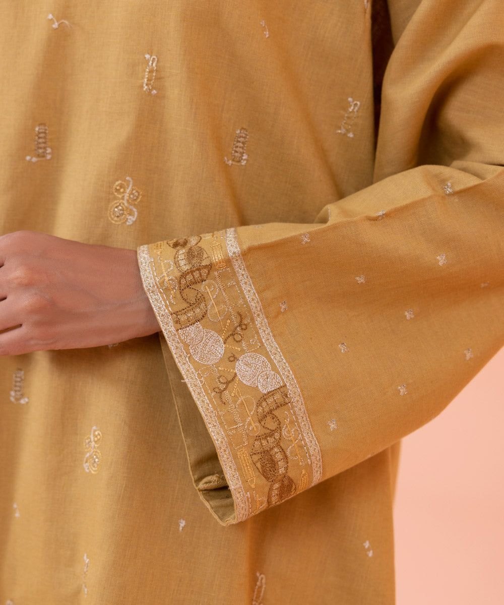 Women's Intermix Pret Linen Embroidered Cotton Linen Mustard 2 Piece Suit