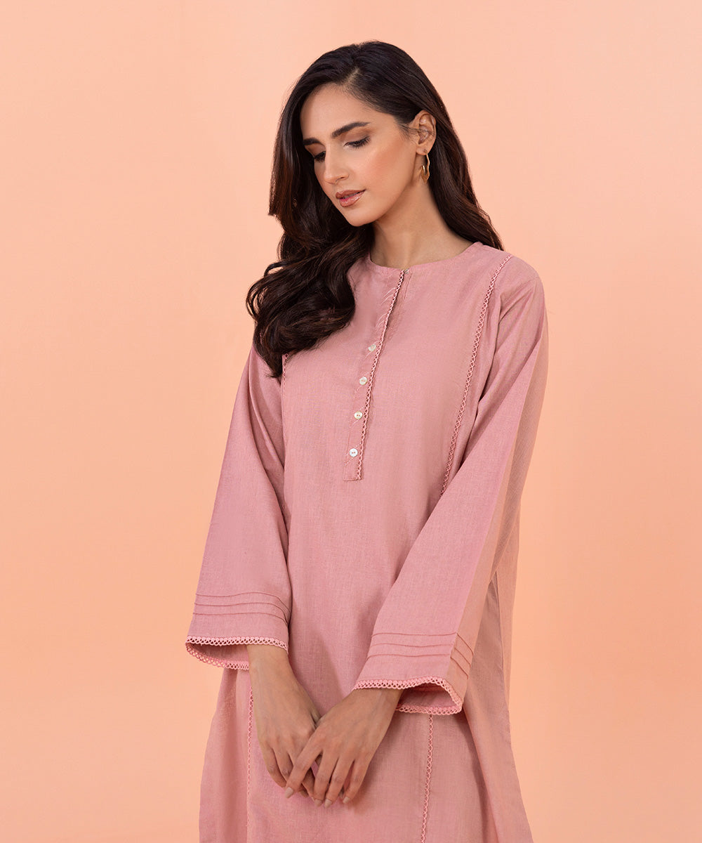 Women's Intermix Pret Linen Embroidered Cotton Linen Tea Pink 2 Piece Suit