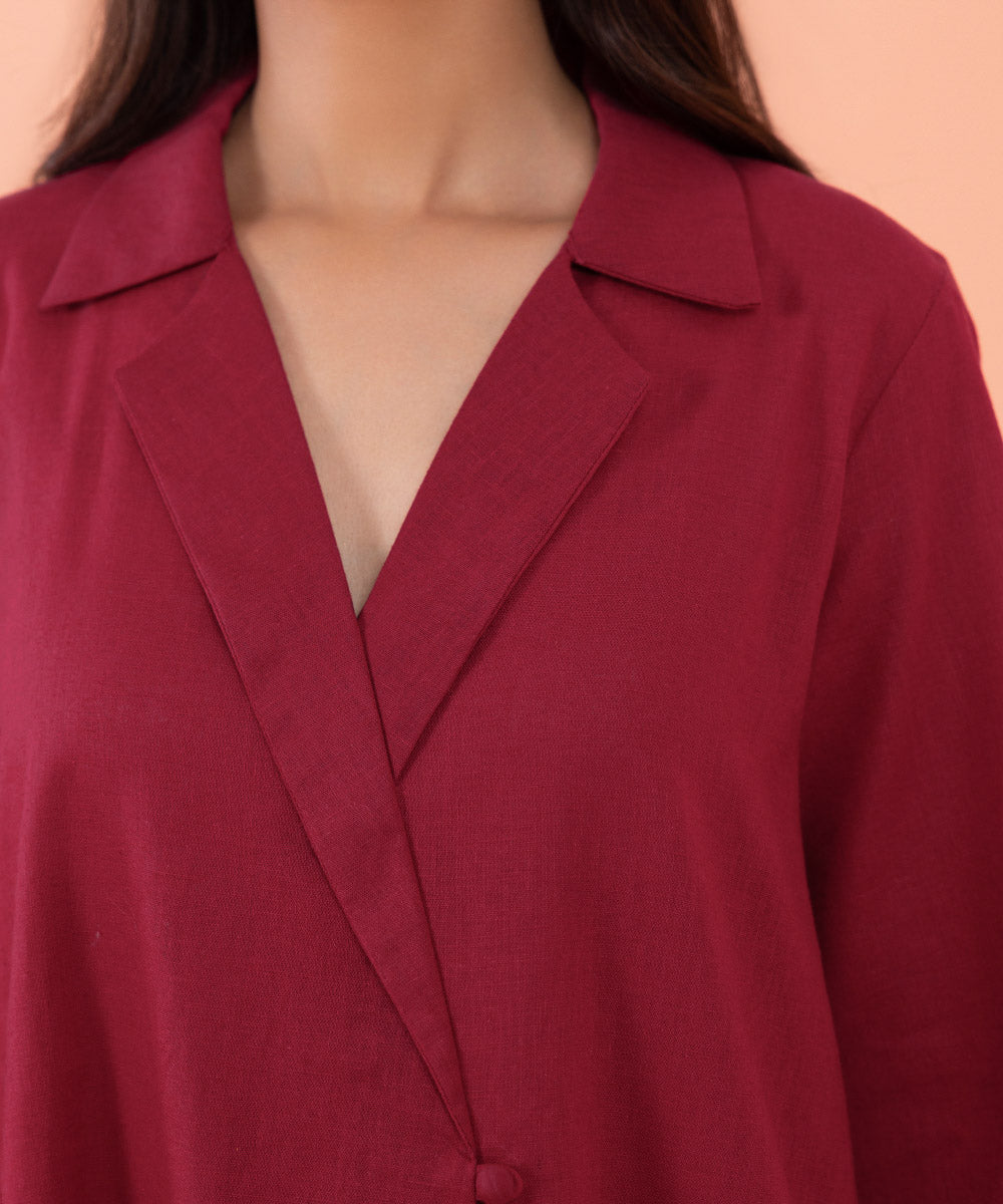 Women's Intermix Pret Linen Embroidered Cotton Linen Red 2 Piece Suit