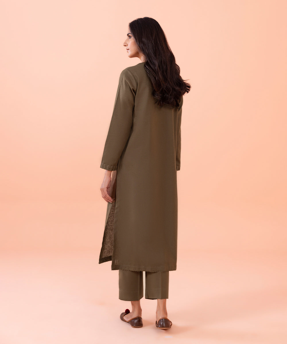 Women's Intermix Pret Linen Solid Cotton Linen Brown 2 Piece Suit