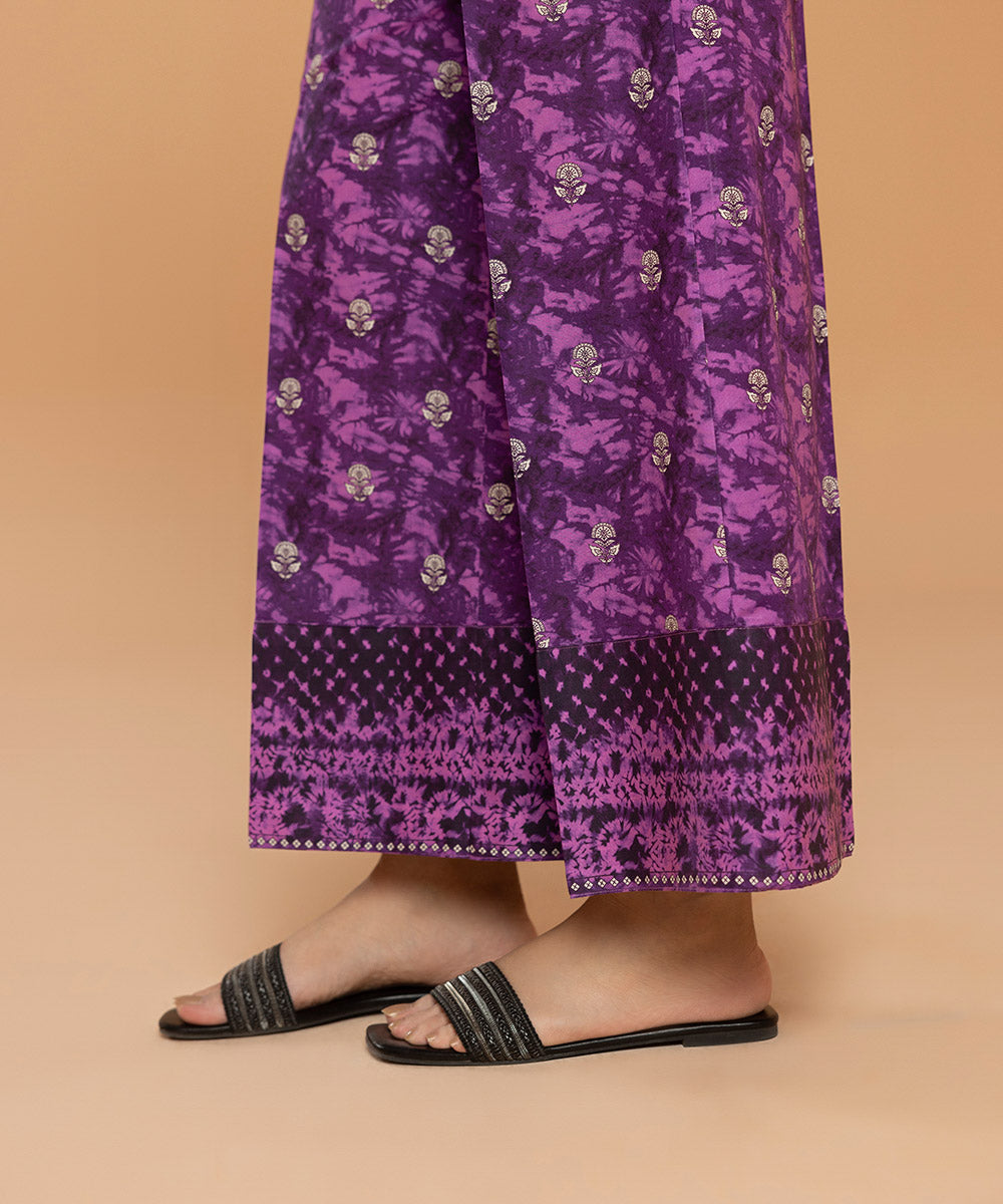 Women's Pret Printed Cambric Purple Culottes