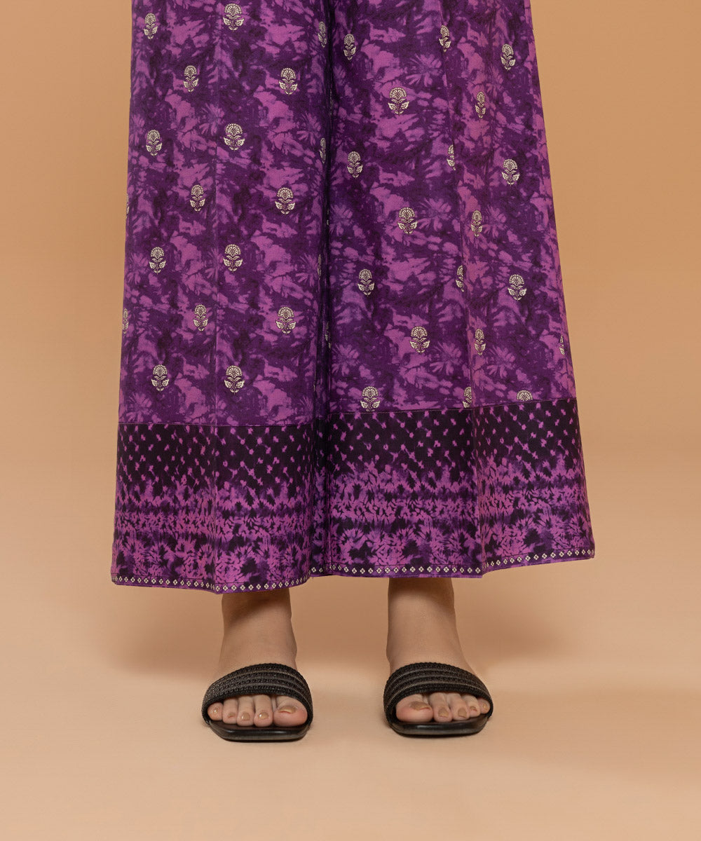 Women's Pret Printed Cambric Purple Culottes
