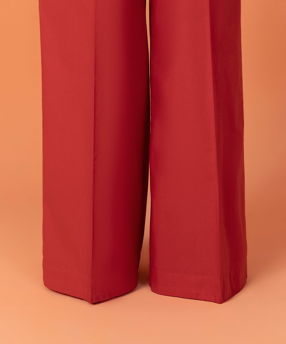 Women's Intermix Pret Solid Cambric Red Trousers