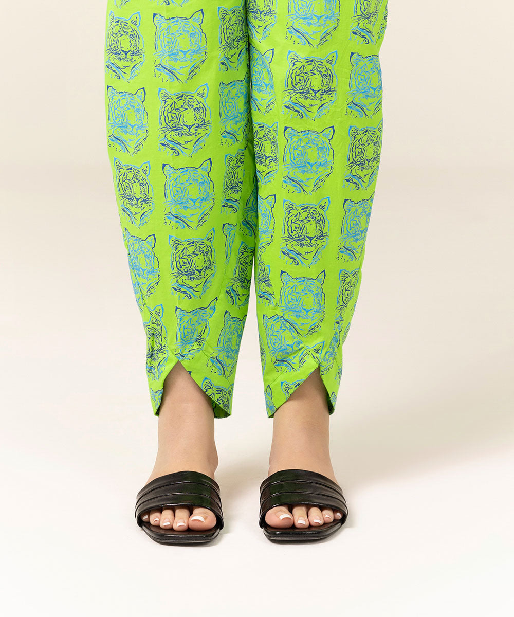 Women's Intermix Pret Cambric Printed Green Shalwar