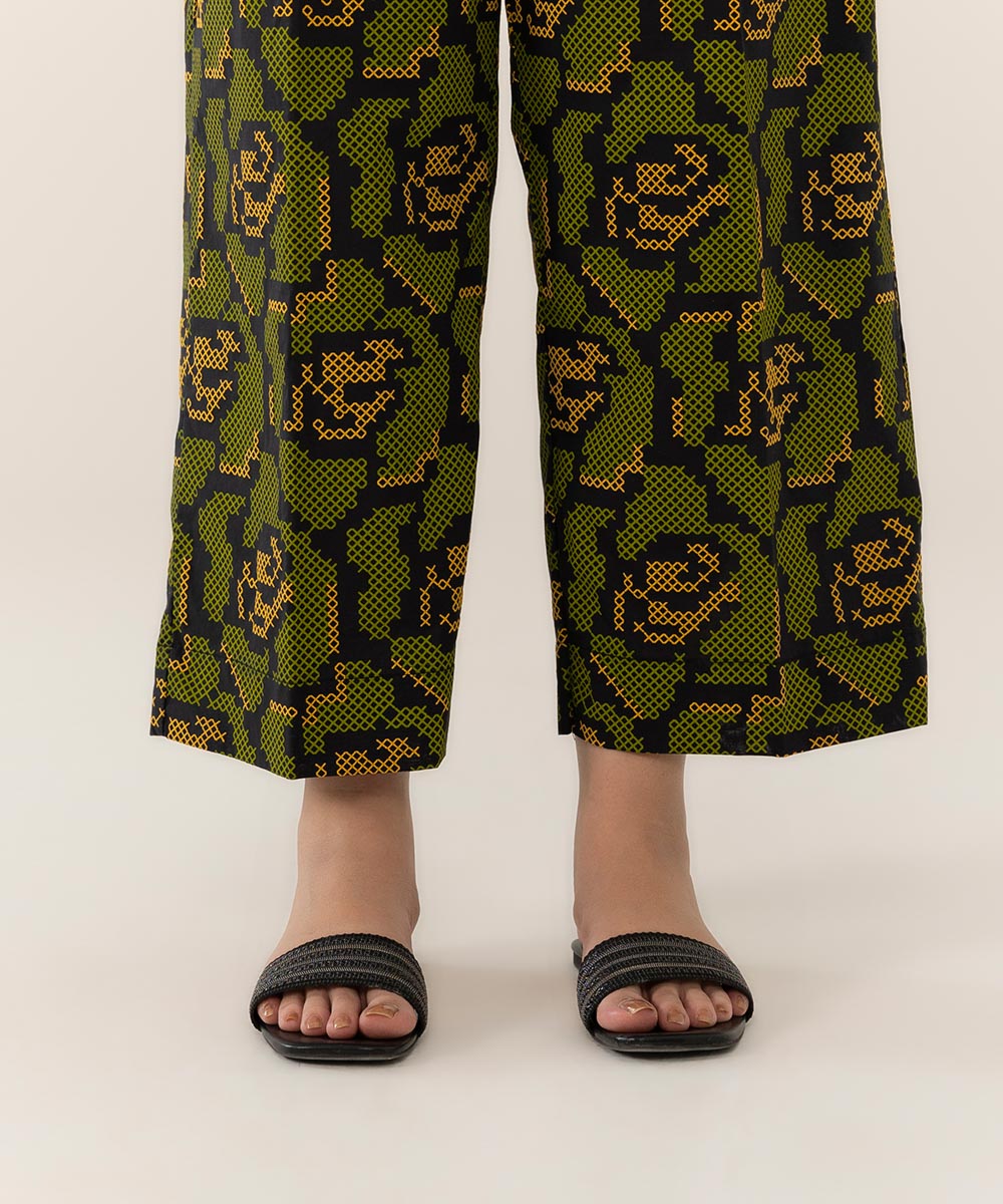 Women's Intermix Pret Cambric Printed Green Trousers