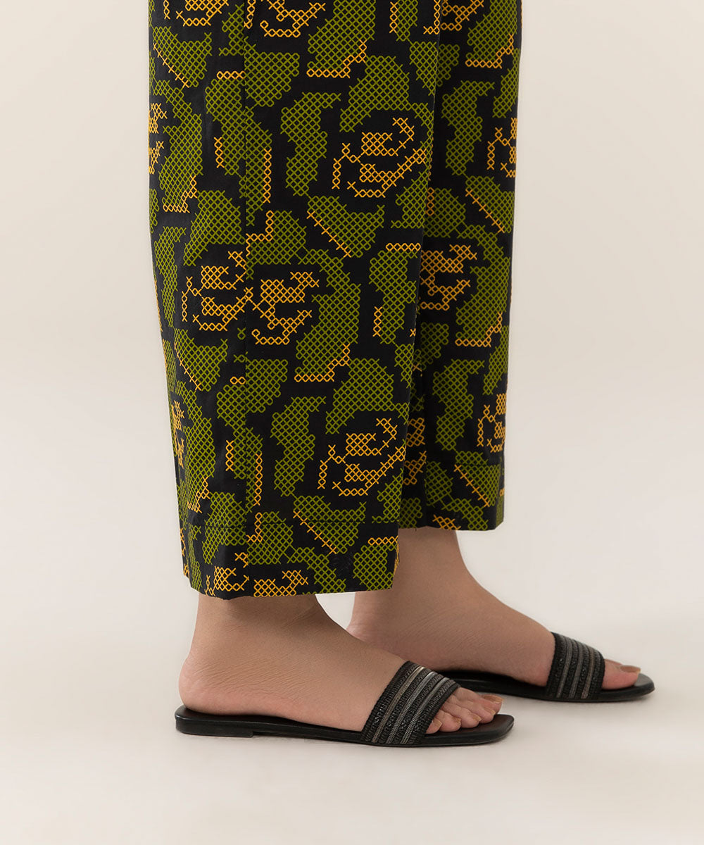 Women's Intermix Pret Cambric Printed Green Trousers