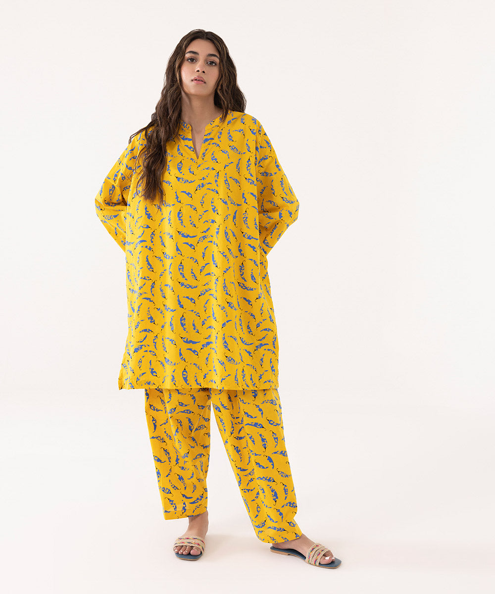 Women's Intermix Pret Cotton Printed Yellow Shirt