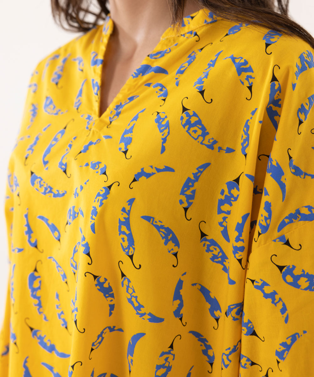 Women's Intermix Pret Cotton Printed Yellow Shirt