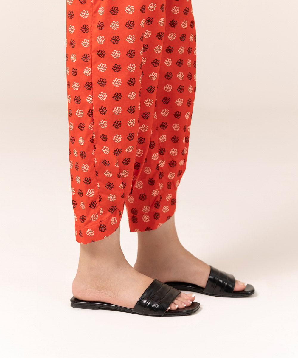 Women's Intermix Pret Cambric Printed Red Trousers