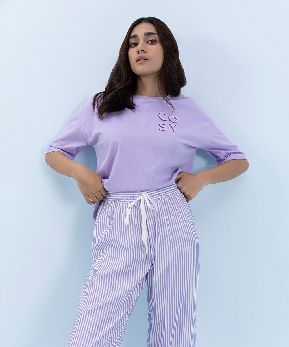 Women's Sleepwear Lilac Printed Cotton T-Shirt 