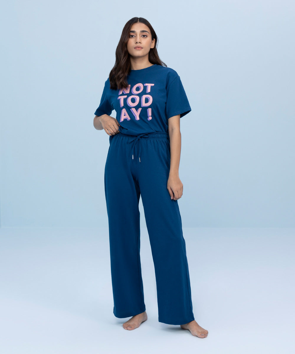 Women's Sleepwear Navy Printed Cotton T-Shirt