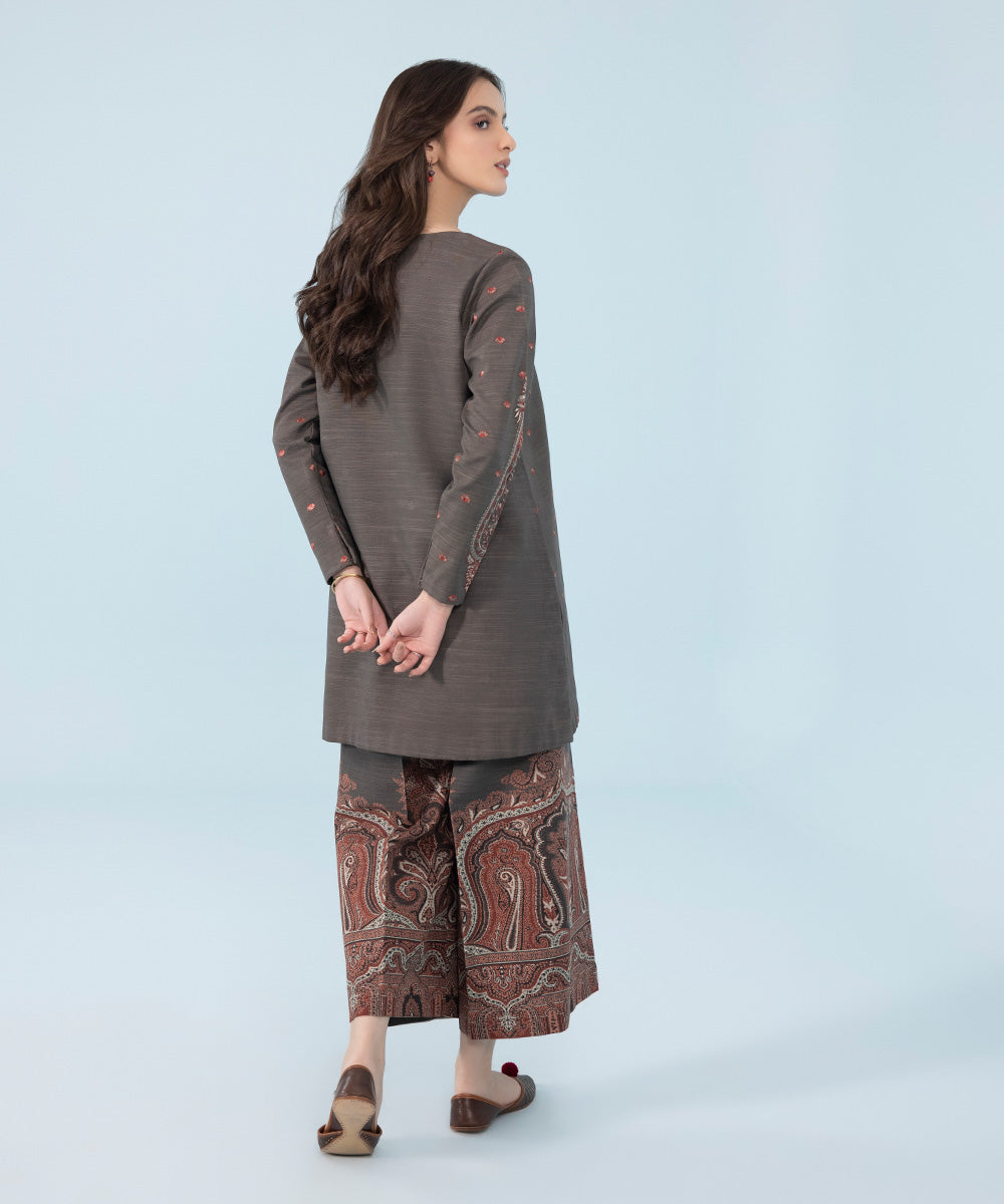 Women's Winter Unstitched Embroidered Light Khaddar Grey 2 Piece Suit