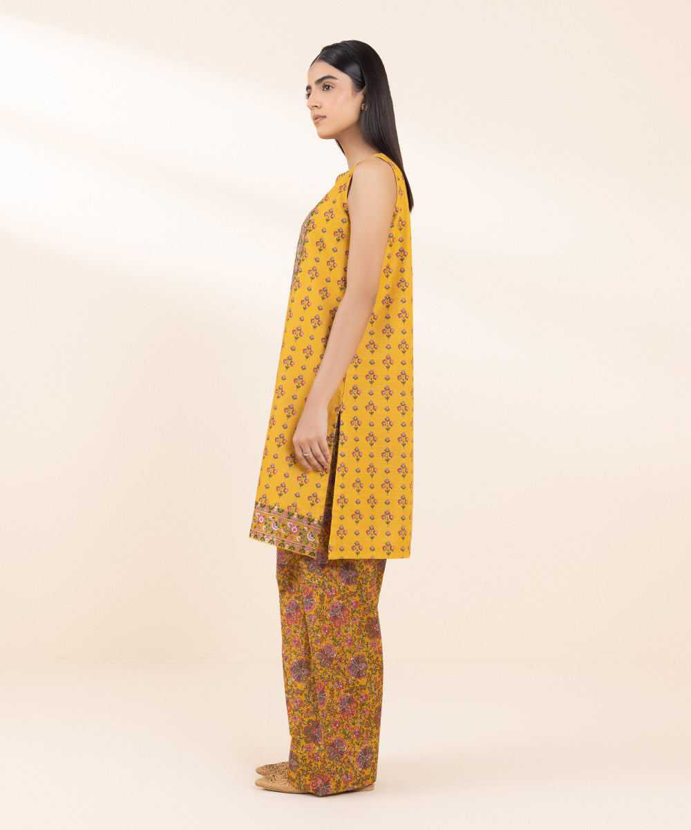 Women's Unstitched Khaddar Embroidered Yellow 2 Piece Suit