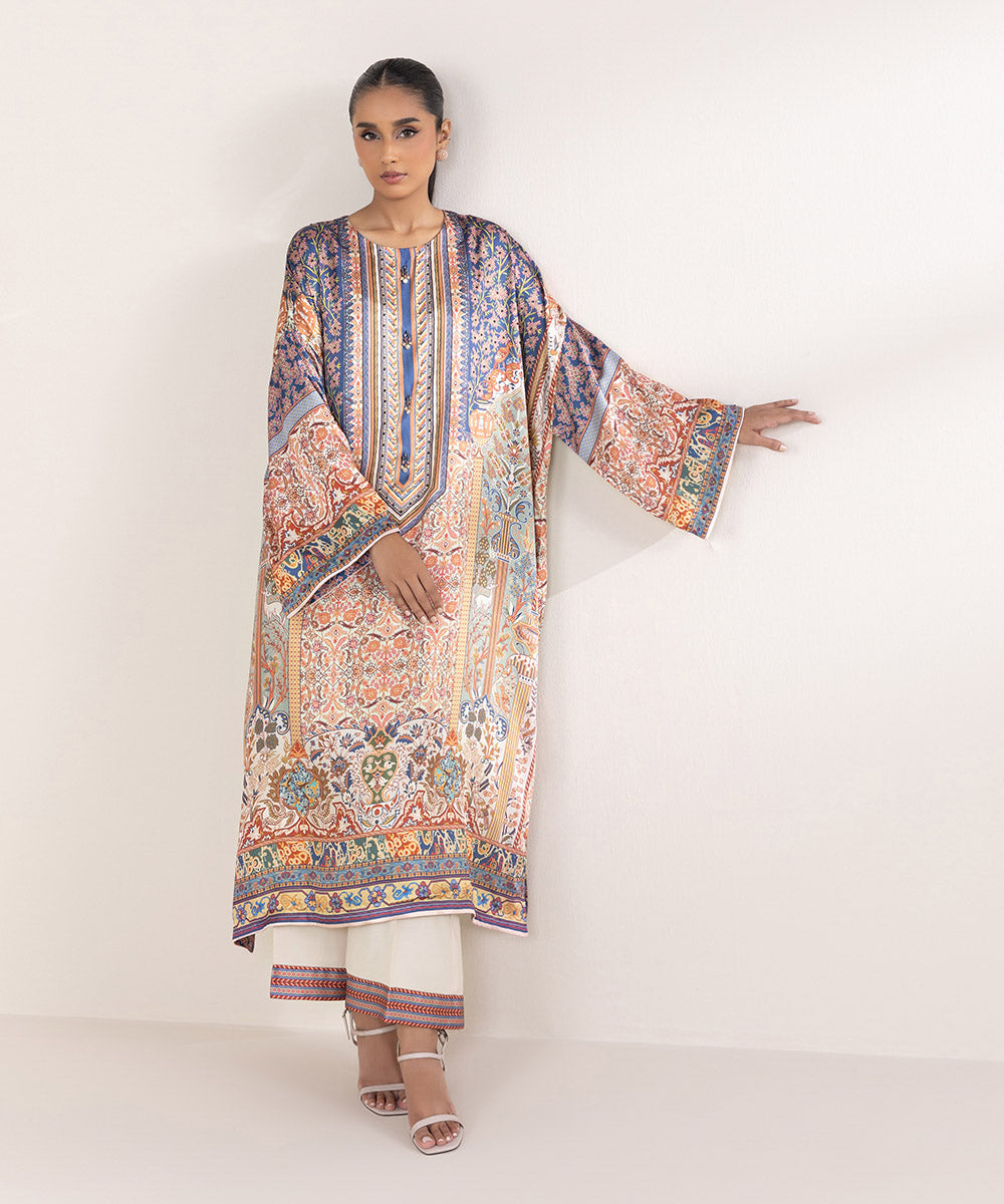 Women's Pret Blended Satin Printed Multi 2 Piece Suit