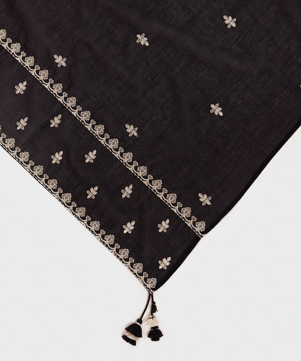 Voile Embroidered Black Dupatta