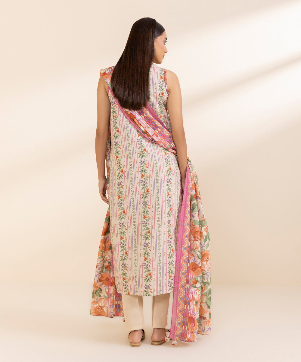 Women's Unstitched Printed Ivory Khaddar Shirt and Dupatta