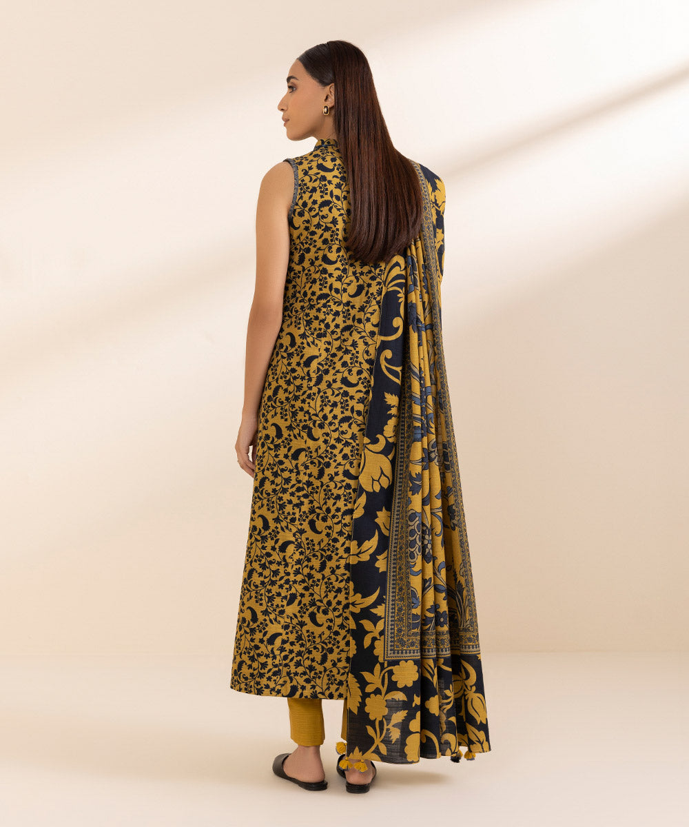 Women's Unstitched Printed Dijon Yellow Khaddar Shirt and Dupatta