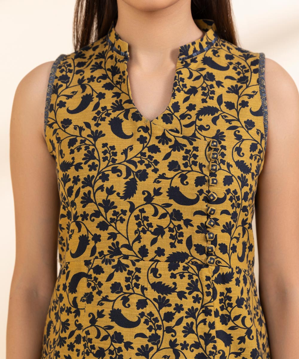 Women's Unstitched Printed Dijon Yellow Khaddar Shirt and Dupatta