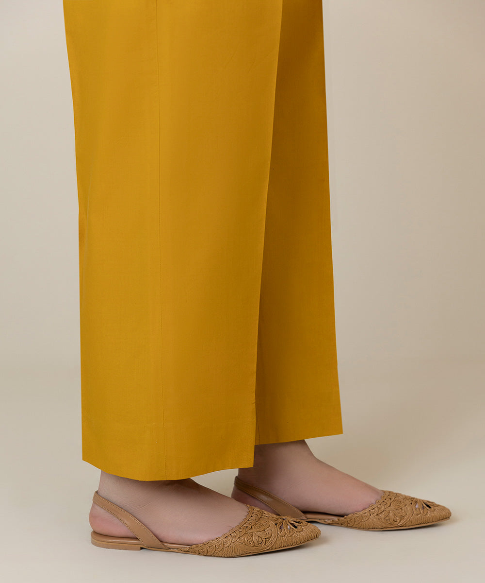 Women's Unstitched Cambric Yellow Trousers Fabric