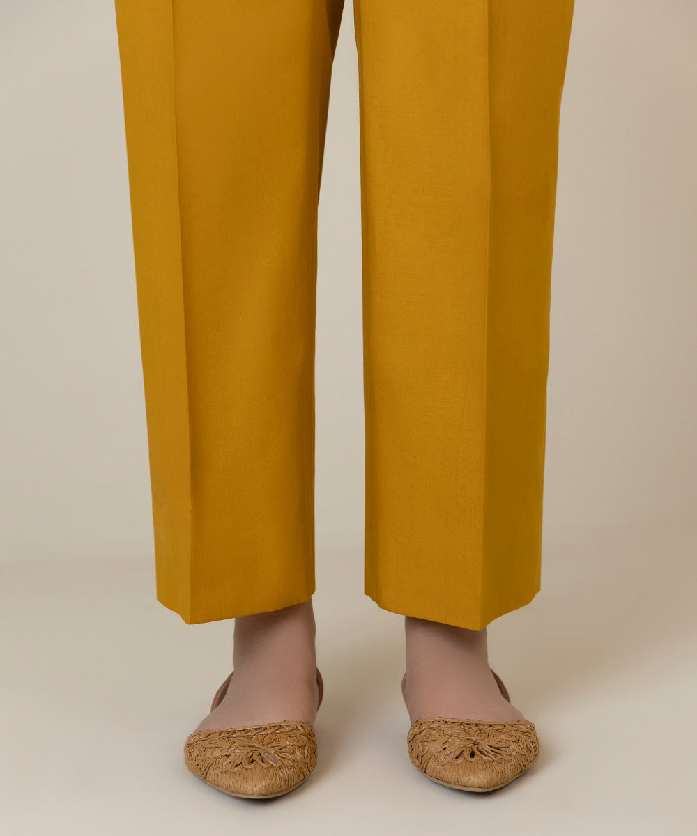 Women's Unstitched Cambric Yellow Trousers Fabric