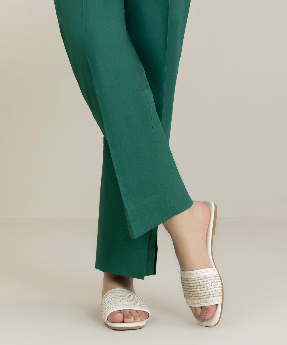 Women's Unstitched Cambric Dyed Green Trousers Fabric